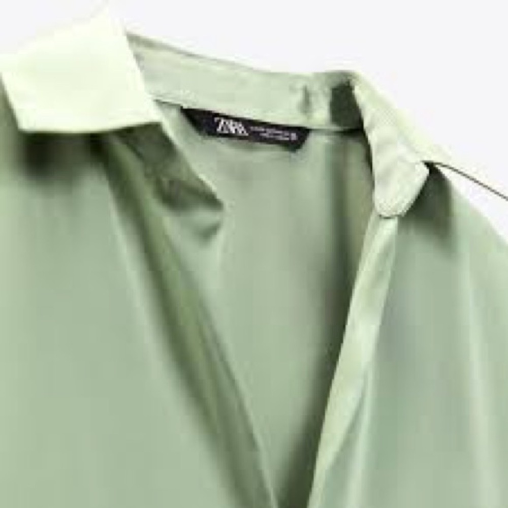 NWT. Zara Green Satin Effect Blouse. Size S. - Picture 6 of 9